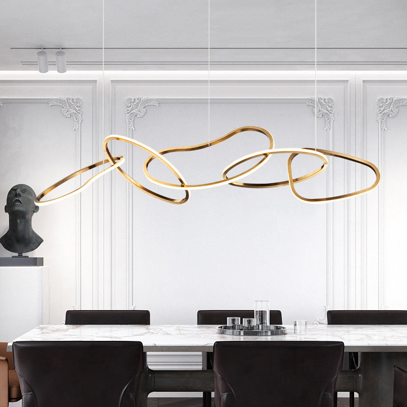 Modern Golden Metal 5-Ring Led Pendant Light For Dining Room