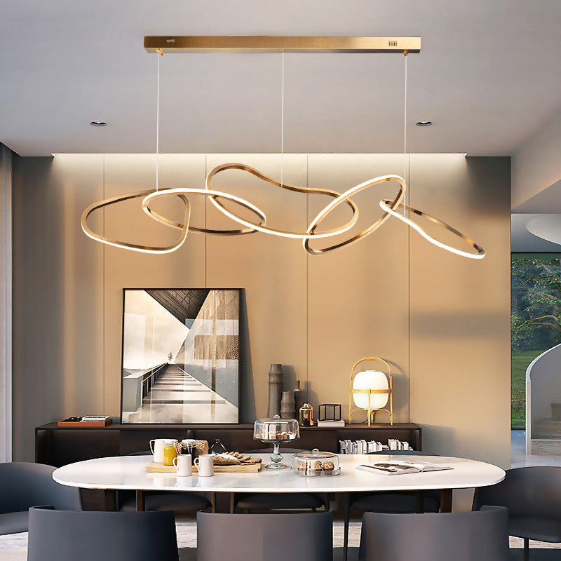 Minimalist Golden Metal 5-Ring Led Hanging Light For Dinning Room Pendant Lighting