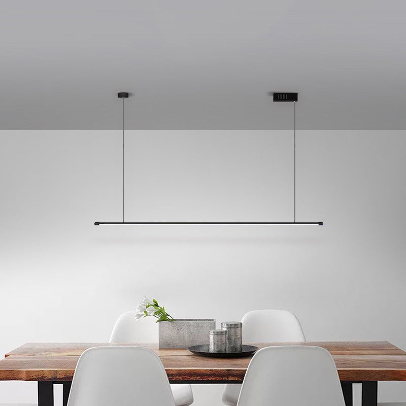 Sleek Led Pendant Lamp For Kitchen Bar Island - Minimalist Thin Rod Design Metal Construction Black