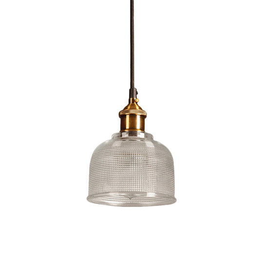 Lattice Glass Bowl Pendant Light - Loft Style Brass Suspension Ceiling Fixture / Clear