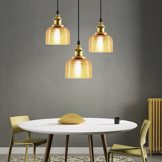 Lattice Glass Bowl Pendant Light - Loft Style Brass Suspension Ceiling Fixture