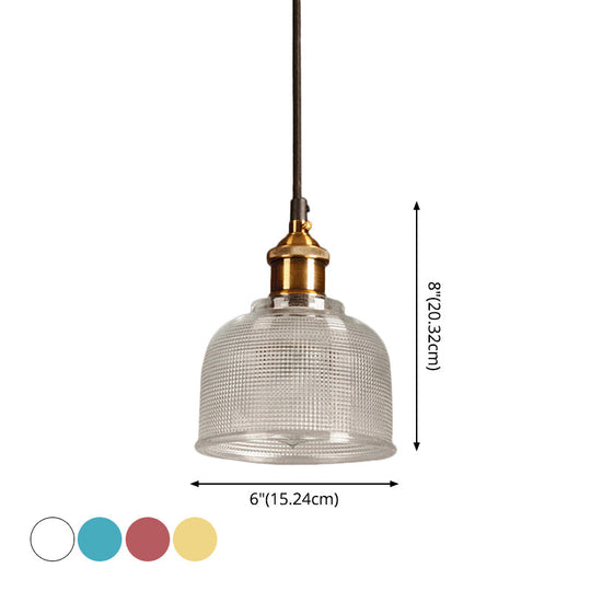 Brass Loft Style Single-Bulb Pendant Ceiling Light with Lattice Glass Bowl Design