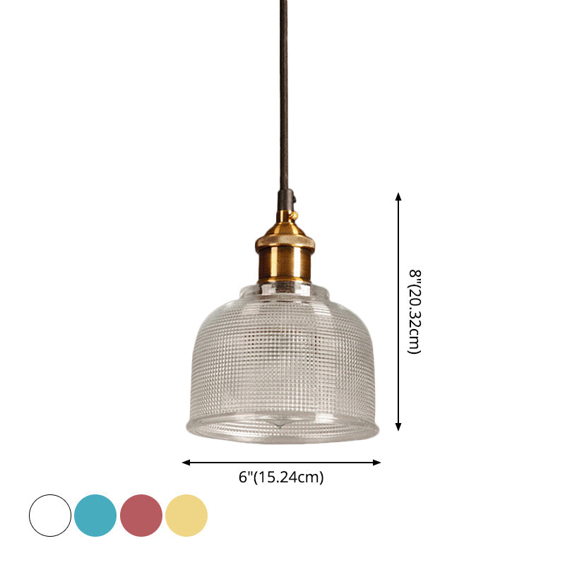 Lattice Glass Bowl Pendant Light - Loft Style Brass Suspension Ceiling Fixture