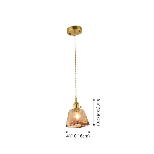 Aubrey - Vintage Handmade Brass Shaded Drop Pendant - Tan Glass 1-Bulb Pendulum