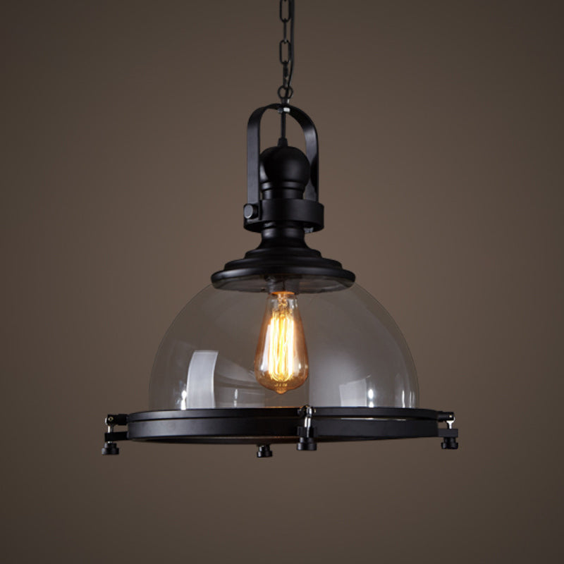 Industrial Glass Pot-shaped Pendant Lamp, 1-Light Bistro Bar Lighting in Black