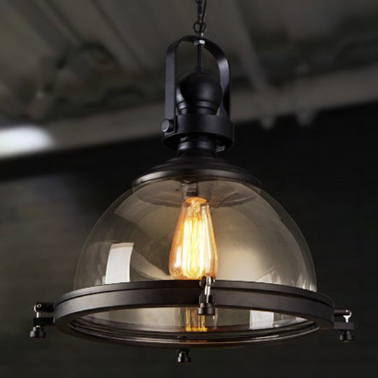 Industrial Glass Pot-shaped Pendant Lamp, 1-Light Bistro Bar Lighting in Black