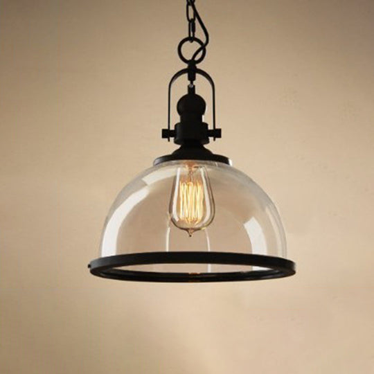 Industrial Glass Pot-shaped Pendant Lamp, 1-Light Bistro Bar Lighting in Black