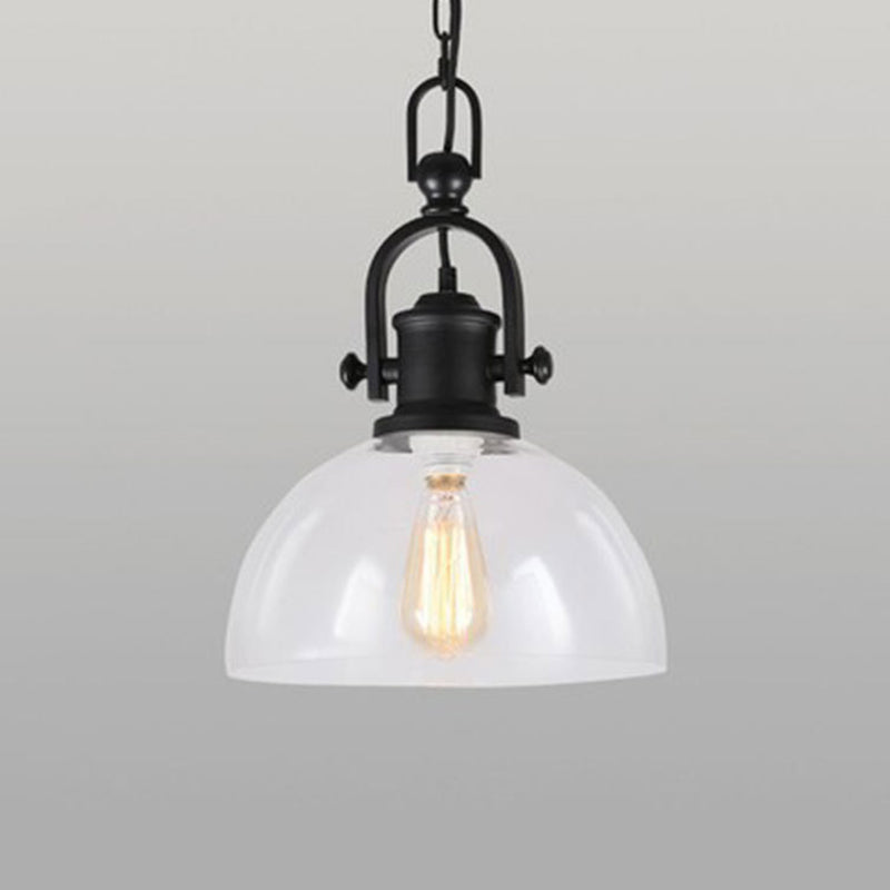 Industrial Glass Pot-shaped Pendant Lamp, 1-Light Bistro Bar Lighting in Black