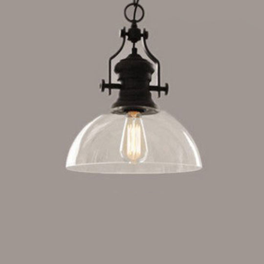 Industrial Glass Pot-shaped Pendant Lamp, 1-Light Bistro Bar Lighting in Black