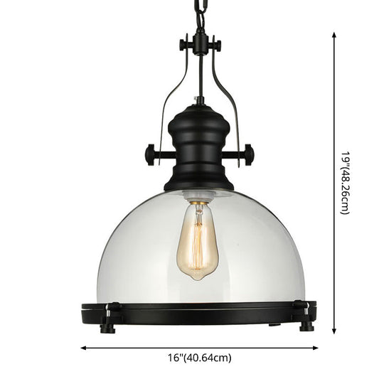 Industrial Glass Pot-shaped Pendant Lamp, 1-Light Bistro Bar Lighting in Black