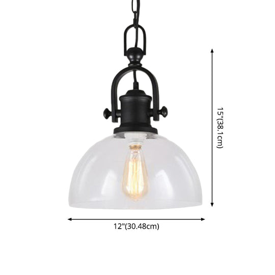 Industrial Glass Pot-shaped Pendant Lamp, 1-Light Bistro Bar Lighting in Black