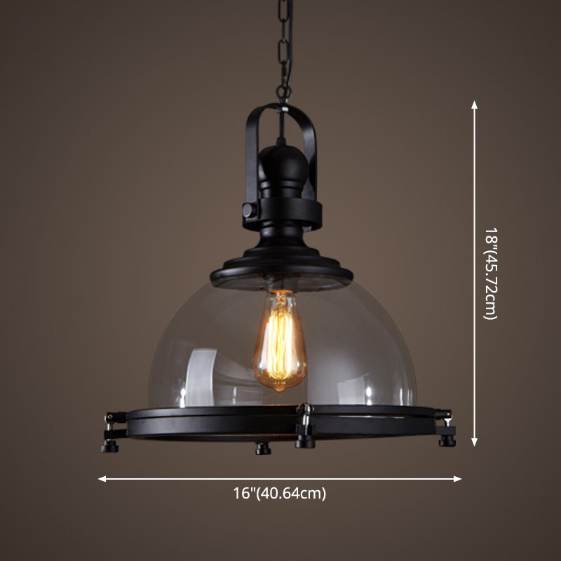 Industrial Glass Pot-shaped Pendant Lamp, 1-Light Bistro Bar Lighting in Black