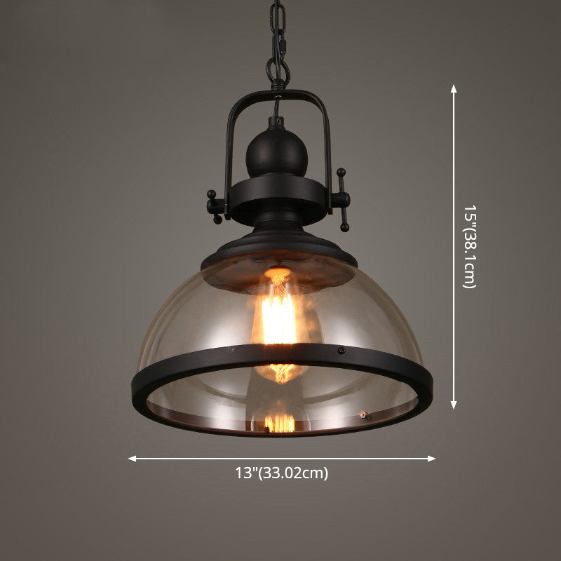 Industrial Glass Pot-shaped Pendant Lamp, 1-Light Bistro Bar Lighting in Black