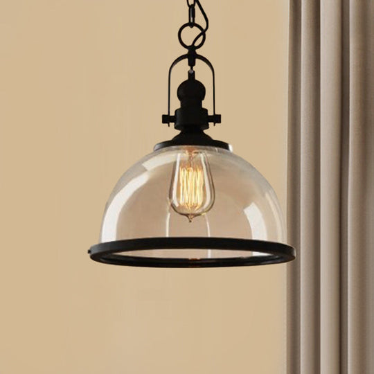 Industrial Glass Pot-shaped Pendant Lamp, 1-Light Bistro Bar Lighting in Black