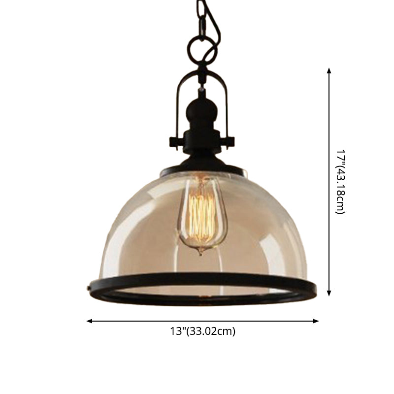 Industrial Glass Pot-shaped Pendant Lamp, 1-Light Bistro Bar Lighting in Black