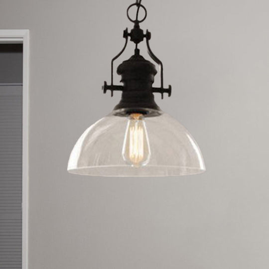 Industrial Glass Pot-shaped Pendant Lamp, 1-Light Bistro Bar Lighting in Black