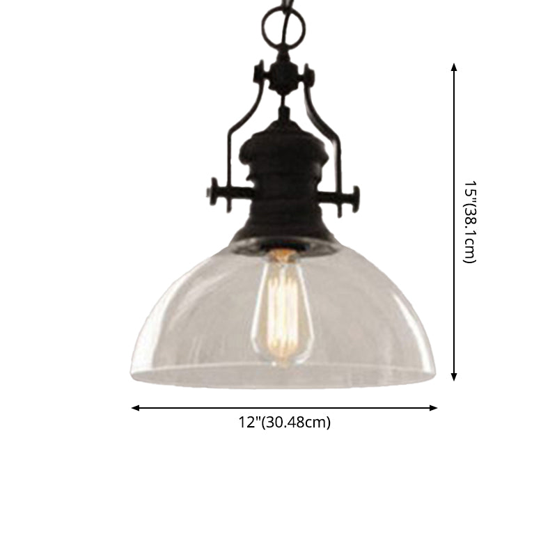 Industrial Glass Pot-shaped Pendant Lamp, 1-Light Bistro Bar Lighting in Black