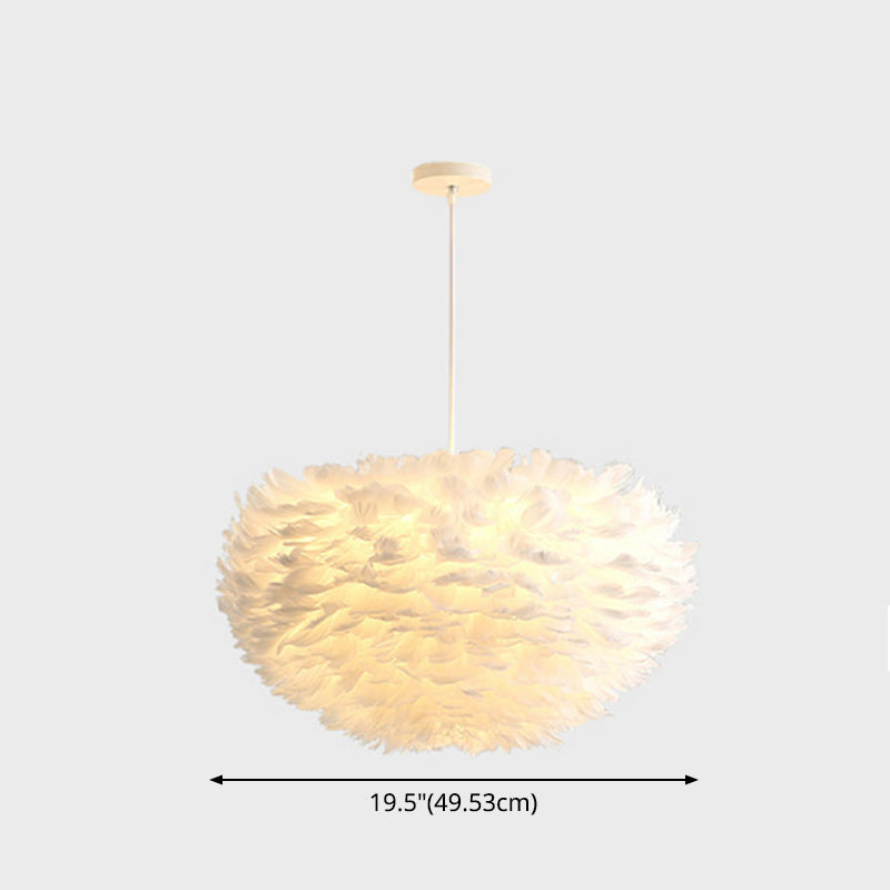 Modern White Feather Hanging Pendant Light For Bedroom