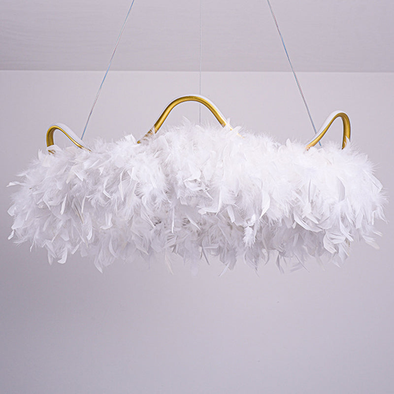 Minimalist Feather White Crown Led Chandelier - Ideal For Kids Bedroom Hanging Light / 19.5