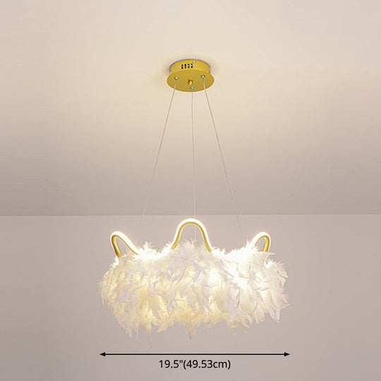 Minimalist Feather White Crown Led Chandelier - Ideal For Kids Bedroom Hanging Light