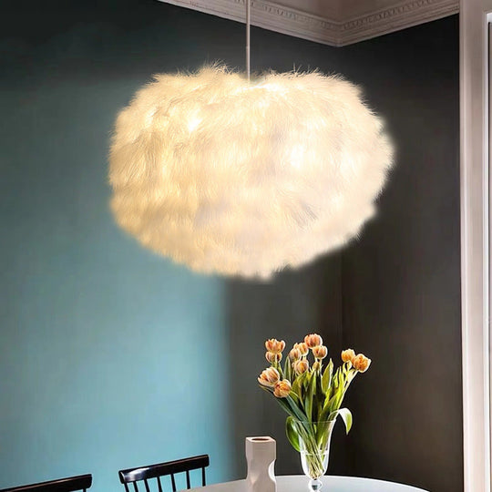 White Feather Spherical Chandelier - Simplicity For Dining Room Ceiling