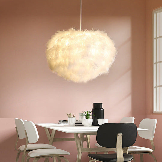 White Feather Spherical Chandelier - Simplicity For Dining Room Ceiling