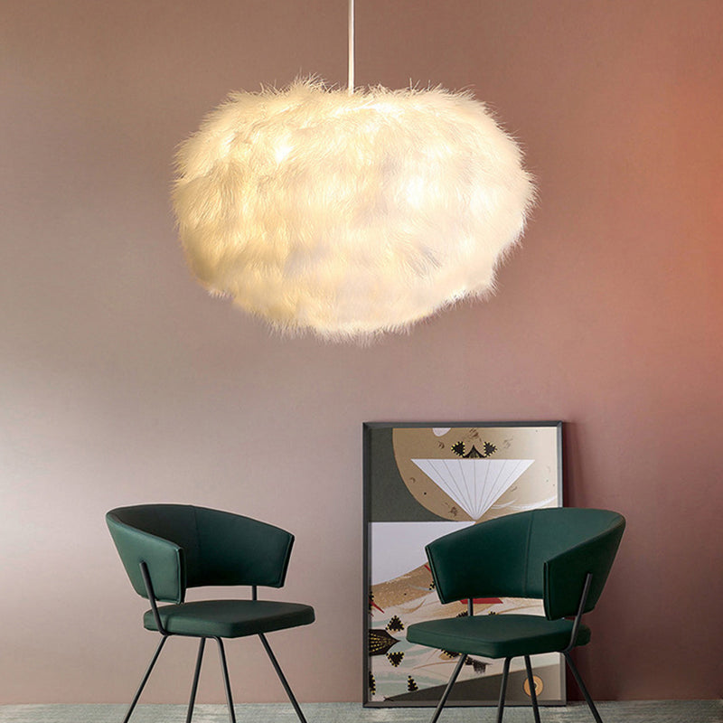 White Feather Spherical Chandelier - Simplicity For Dining Room Ceiling