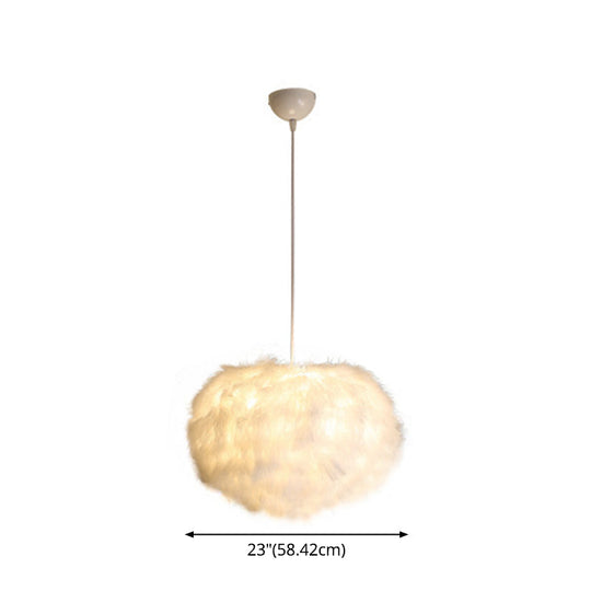 White Feather Spherical Chandelier - Simplicity For Dining Room Ceiling