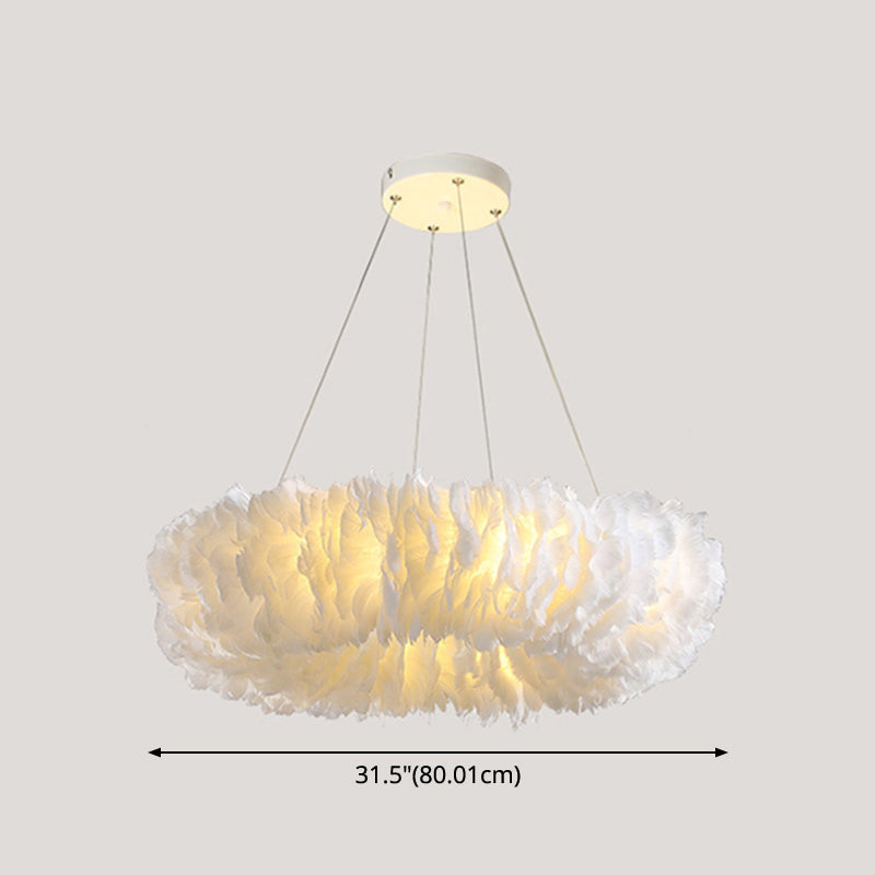 Minimalist White Feather Loop Pendant Chandelier - Elegant Doughnut Lamp