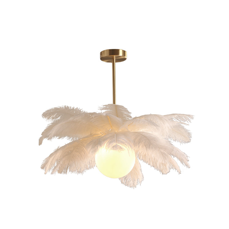 Palm Tree Hanging Light - Feather Nordic Style Chandelier For Living Room In Elegant White / 21.5