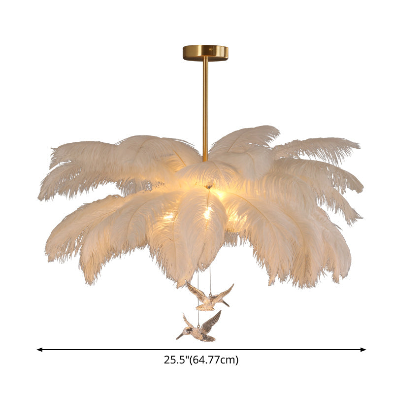 Palm Tree Hanging Light - Feather Nordic Style Chandelier For Living Room In Elegant White