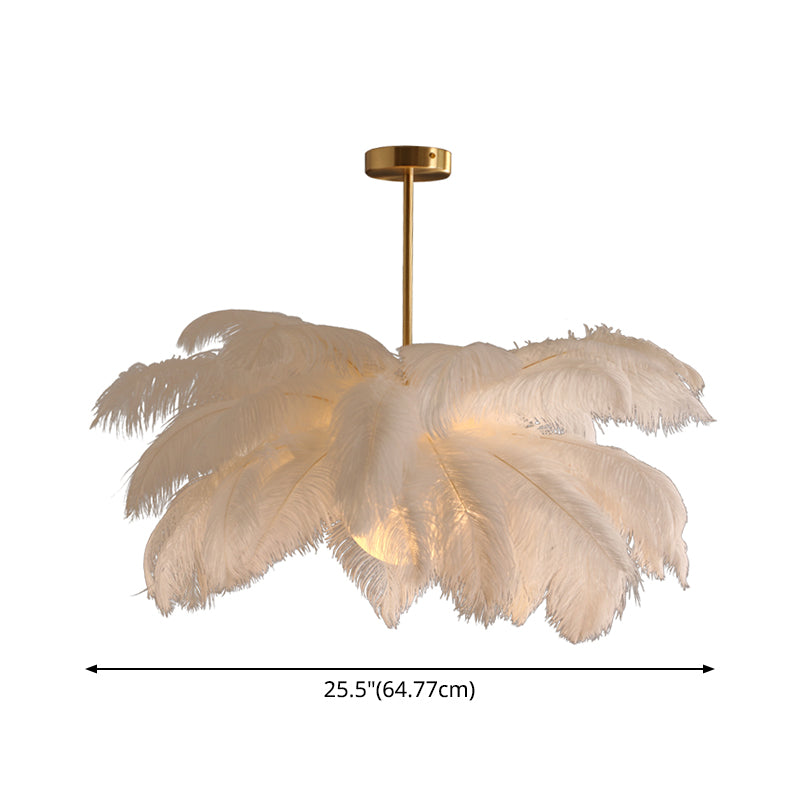 Palm Tree Hanging Light - Feather Nordic Style Chandelier For Living Room In Elegant White