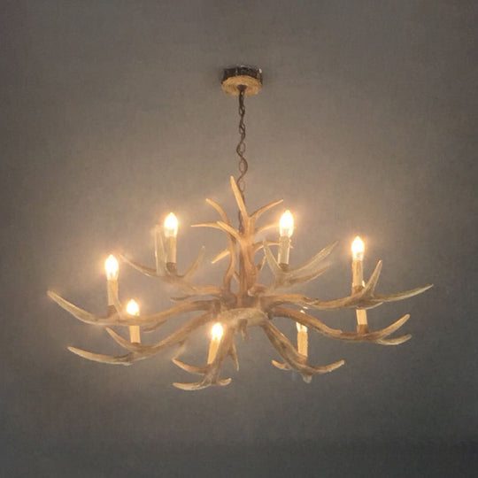 Rustic Brown Resin Antler Chandelier Ceiling Light With Candle Design - Authentic Look