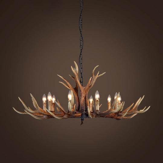 Rustic Brown Resin Antler Chandelier Ceiling Light With Candle Design - Authentic Look