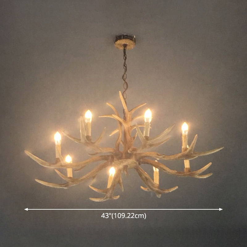 Rustic Brown Resin Antler Chandelier Ceiling Light With Candle Design - Authentic Look