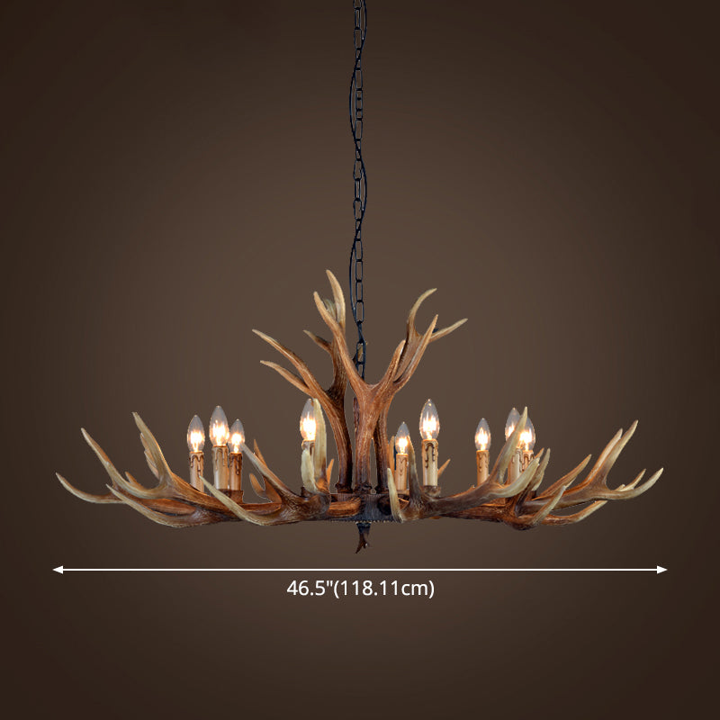 Rustic Brown Resin Antler Chandelier Ceiling Light With Candle Design - Authentic Look