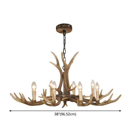 Rustic Brown Resin Antler Chandelier Ceiling Light With Candle Design - Authentic Look