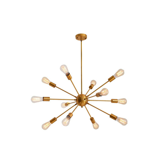 Metallic Sun Burst Industrial Chandelier With Bare Bulb Pendant Fixture 12 / Brass