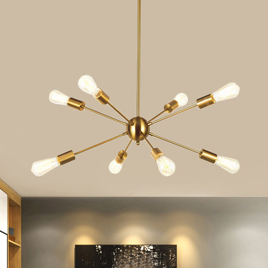 Metallic Sun Burst Industrial Chandelier With Bare Bulb Pendant Fixture