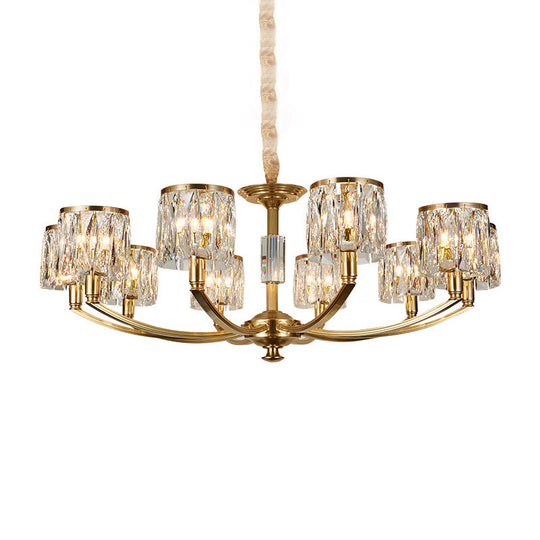 Modern Metal Chandelier With Brass Arced Arm And Prismatic Crystal Shade 10 /