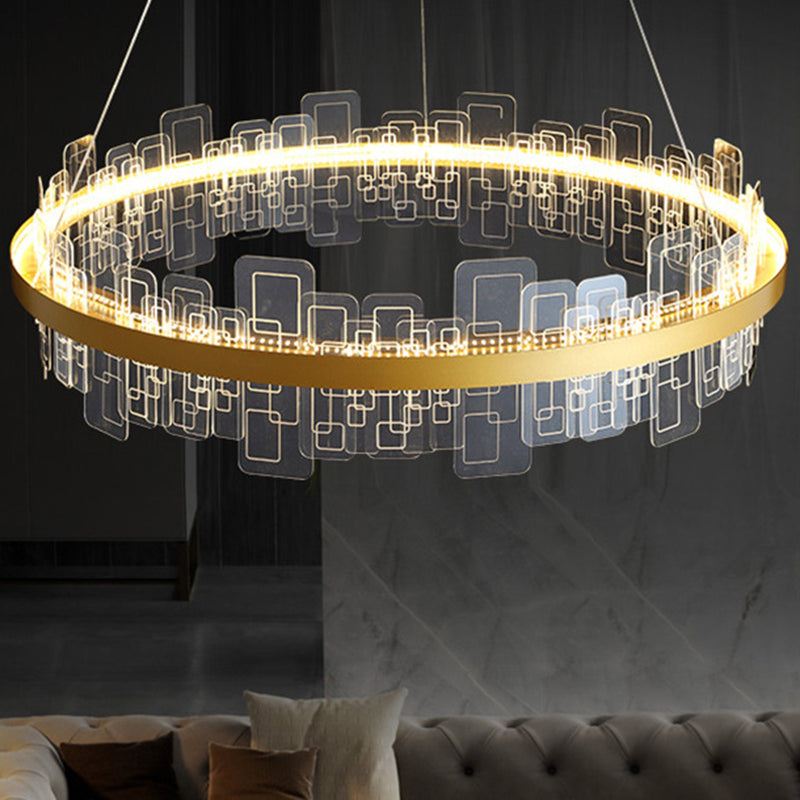 Minimalist Acrylic Gold Loop Led Chandelier Stylish Pendant Light For Living Room