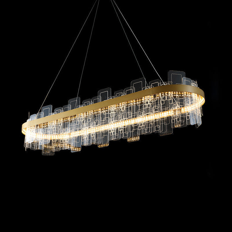 Minimalist Acrylic Gold Loop Led Chandelier Stylish Pendant Light For Living Room / 31.5