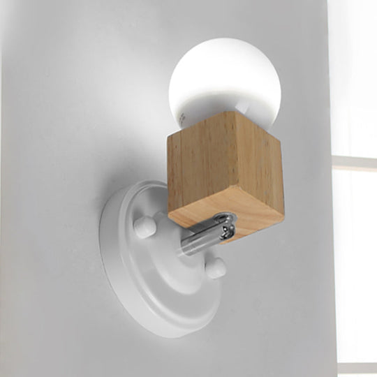 Retro Metal and Wood Exposed Ceiling Mounted Light - White Finish | 1 Head Adjustable Semi Flush Light for Balcony