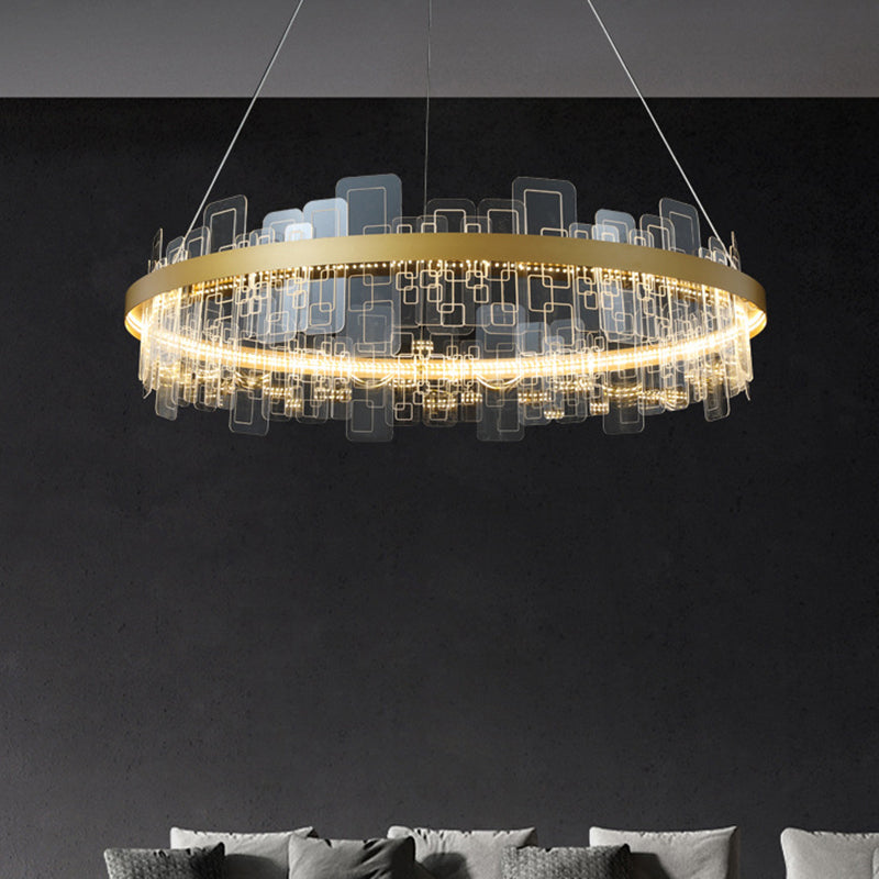 Minimalist Acrylic Gold Loop Led Chandelier Stylish Pendant Light For Living Room