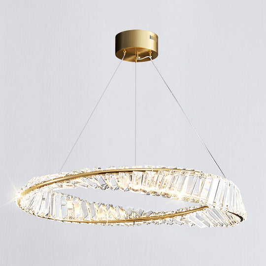 Modern Crystal Led Twisted Ring Chandelier - Stylish Brass Suspension Light For Dining Room