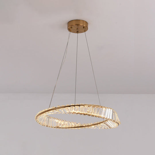 Modern Crystal Led Twisted Ring Chandelier - Stylish Brass Suspension Light For Dining Room / 31.5