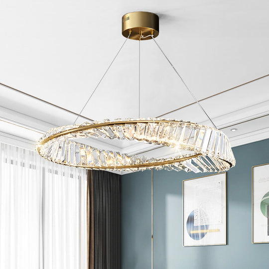 Modern Crystal Led Twisted Ring Chandelier - Stylish Brass Suspension Light For Dining Room