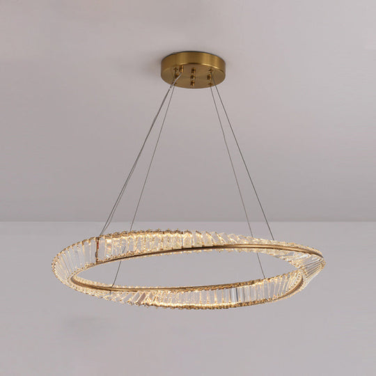 Modern Crystal Led Twisted Ring Chandelier - Stylish Brass Suspension Light For Dining Room / 39.5