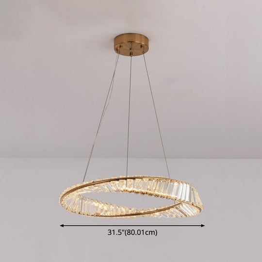 Modern Crystal Led Twisted Ring Chandelier - Stylish Brass Suspension Light For Dining Room