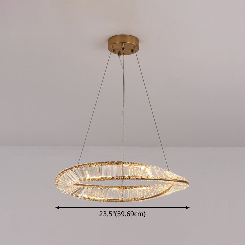 Modern Crystal Led Twisted Ring Chandelier - Stylish Brass Suspension Light For Dining Room